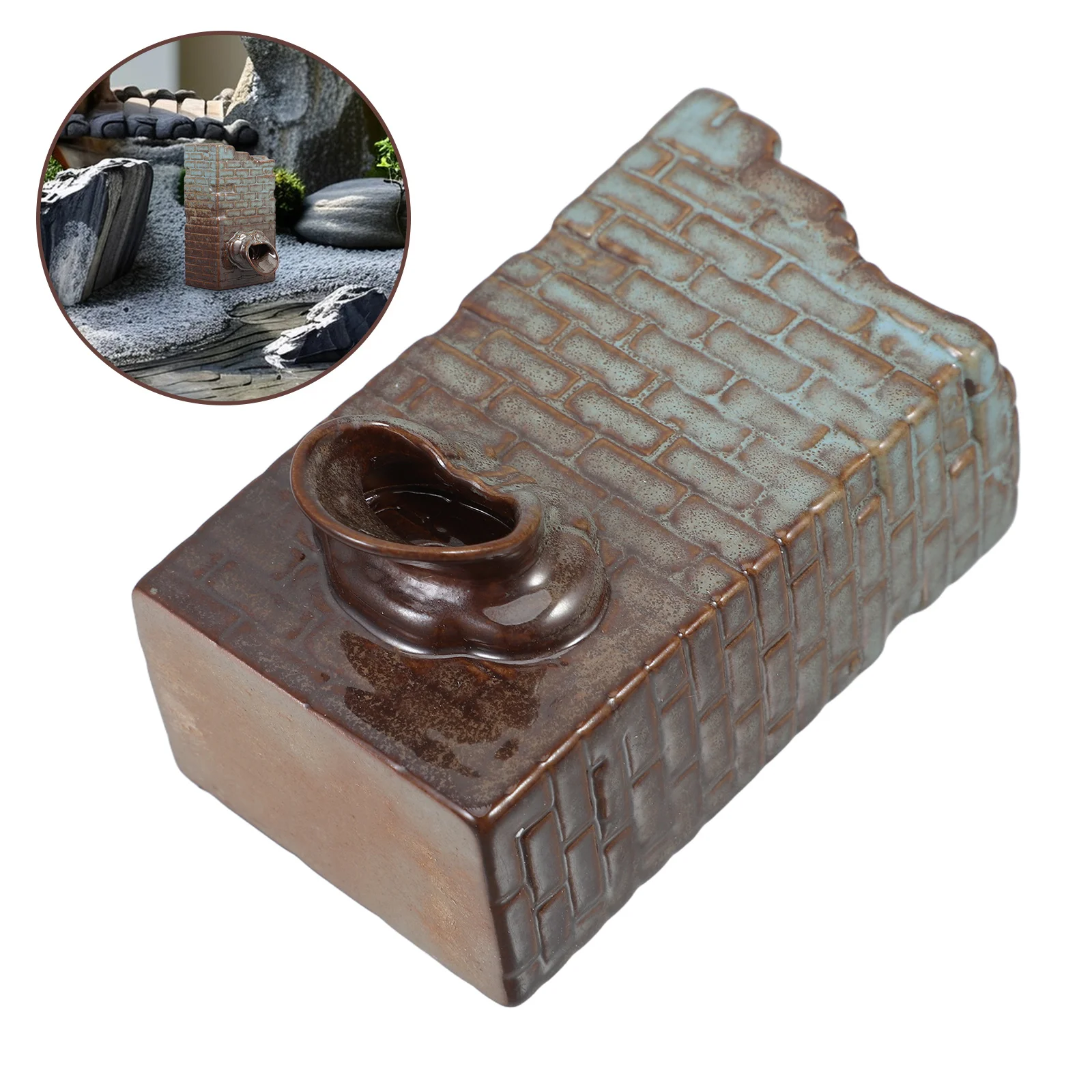 

Tabletop Ceramic Fountain Jar Fish Tank Accessory Indoor Waterfall Fountain Planter Soothing Sound Garden Decor