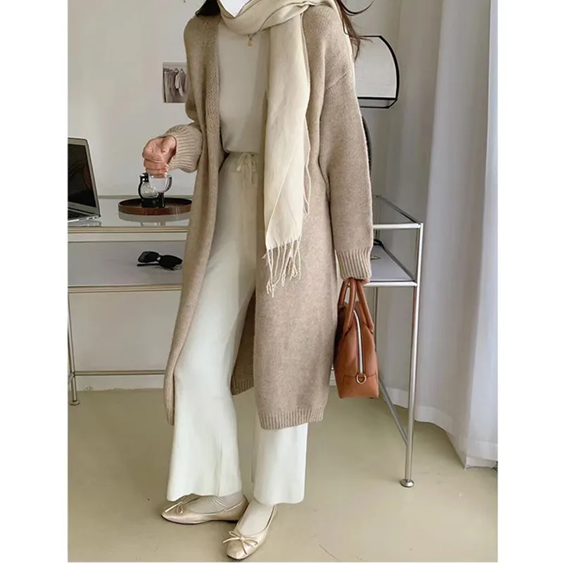 HELIAR Knitted Long Cardigan Sweater Coat Thicken Warm Loose V-Neck Casual Sweater Coat Office Jacket For Women 2024 Fall Winter