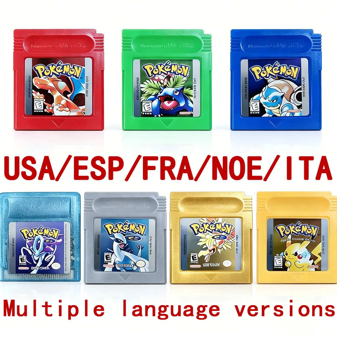 Image of GBC Pokemon 16-Bit-Videospielkassette Konsolenkarte 8 Versionen Rot Blau Kristall Gold Grün Silber Gelb Party-Geschenk