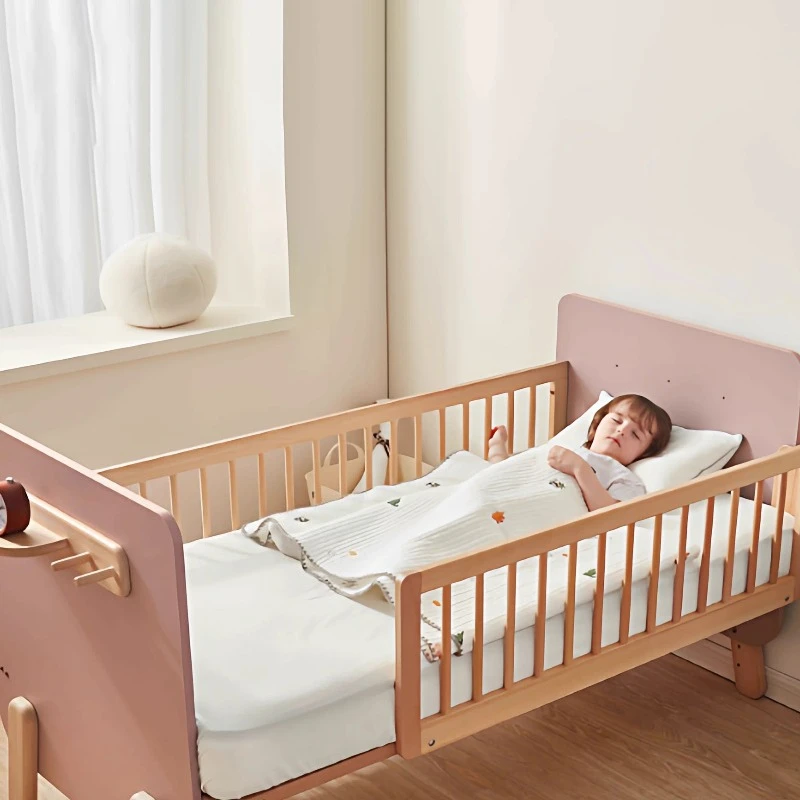 Solid wood baby splicing bed Adjustable guardrail Children's seamless bedside bed