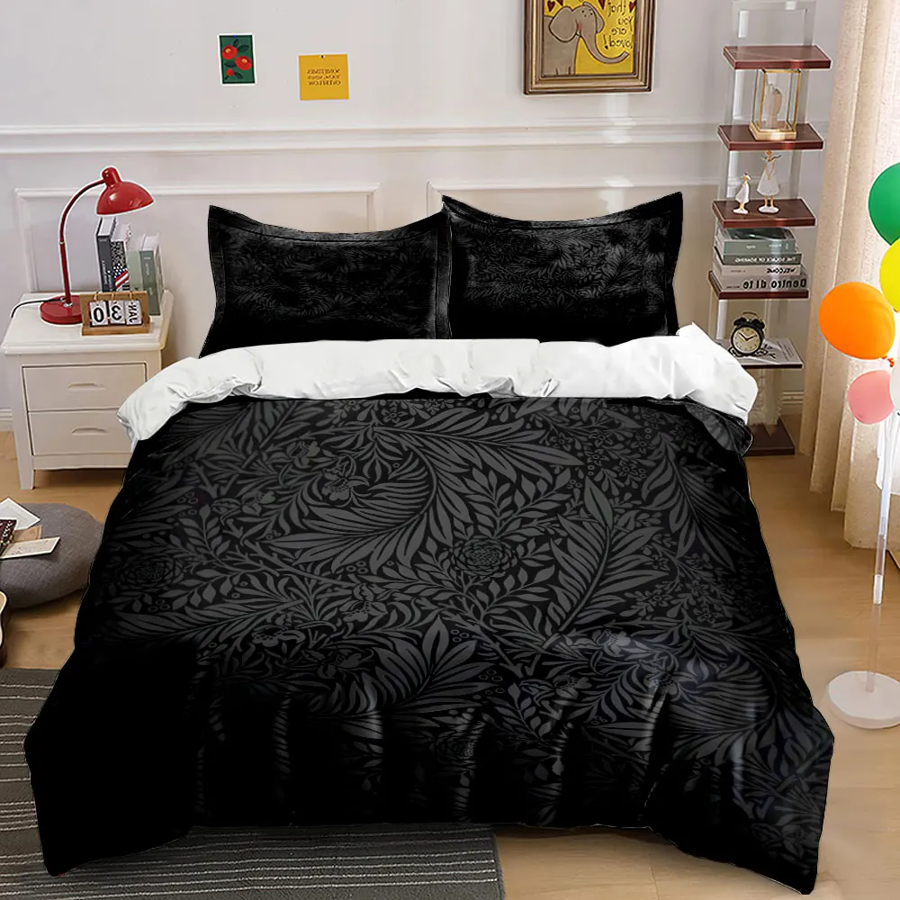 Black floral pattern background Printed Duvet Cover Set 1 Duvet Cover+2 Pillowcase Multi Size Bedroom Bedding Decoration