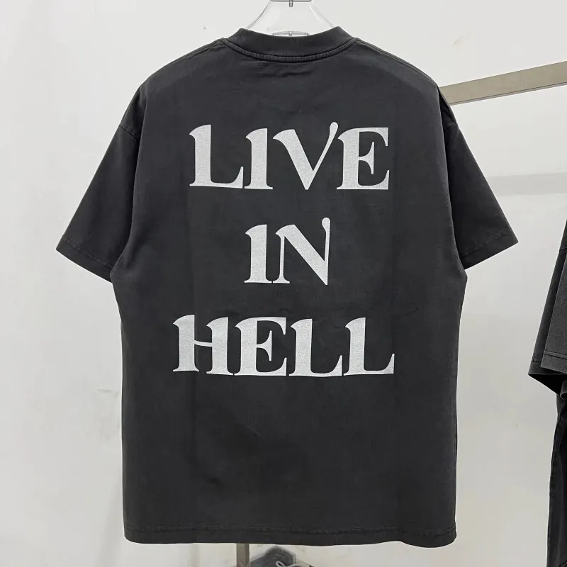 Saint Flame Devil Pattern Letter Print T Shirt Men Women High Quality Oversized T-shirt Top Tees
