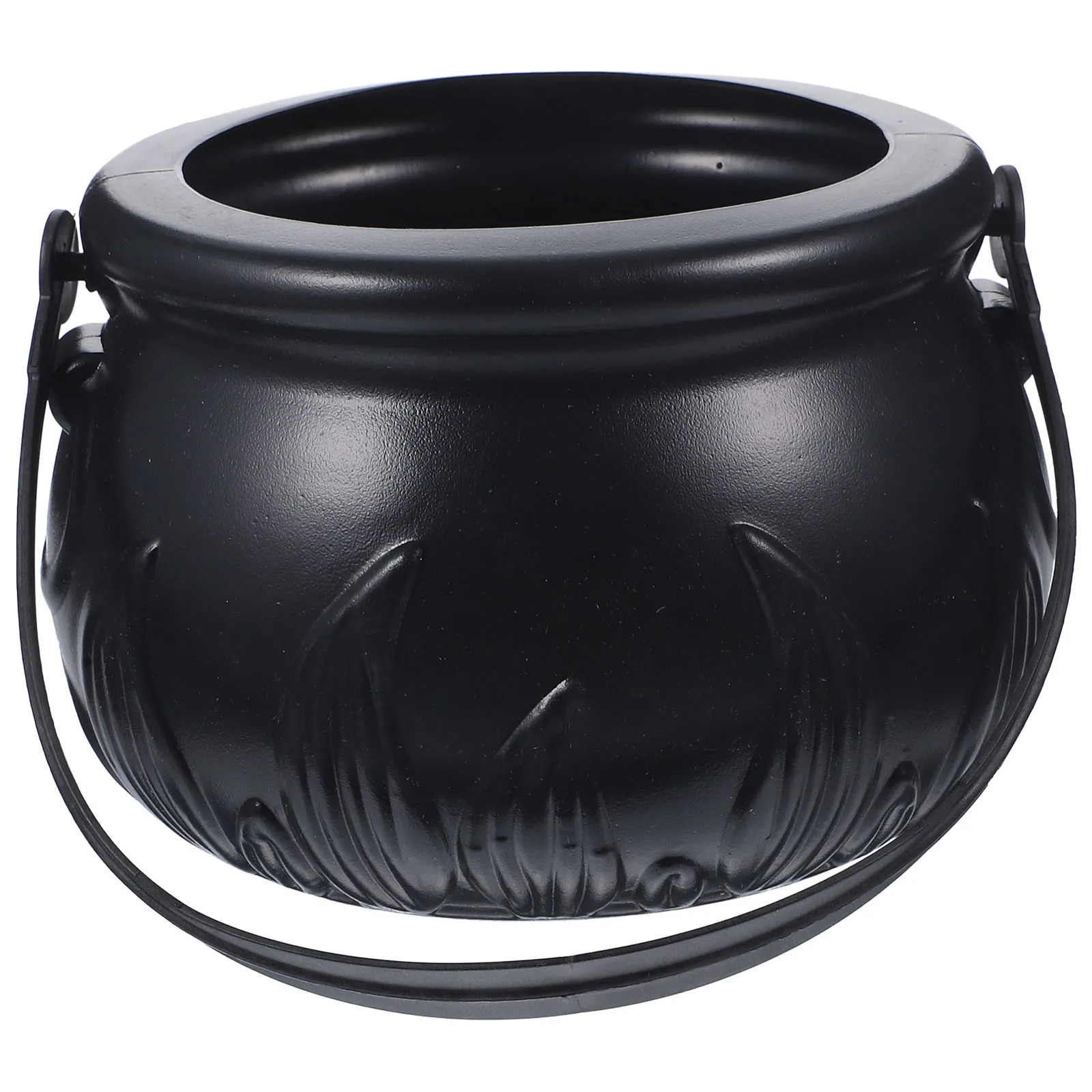 Halloween Themed Decorations Large Size Witch Bucket Plastic Round Basket(Black)