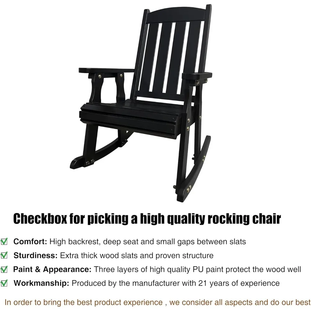 كرسي هزاز خشبي مع ميل مريح لمسند الظهر ومسند ظهر مرتفع ومقعد محيط عميق، خشب التنوب الصلب، شديد التحمل 60