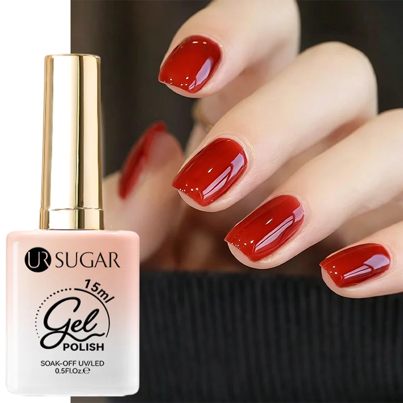 UR SUGAR 15ml Jelly Red Nagelgel-Lack, semi-permanenter Nagelkunst-Gel-Maniküre-Lack, ablösbarer LED-UV-Gel-Nagellack für Hochzeiten