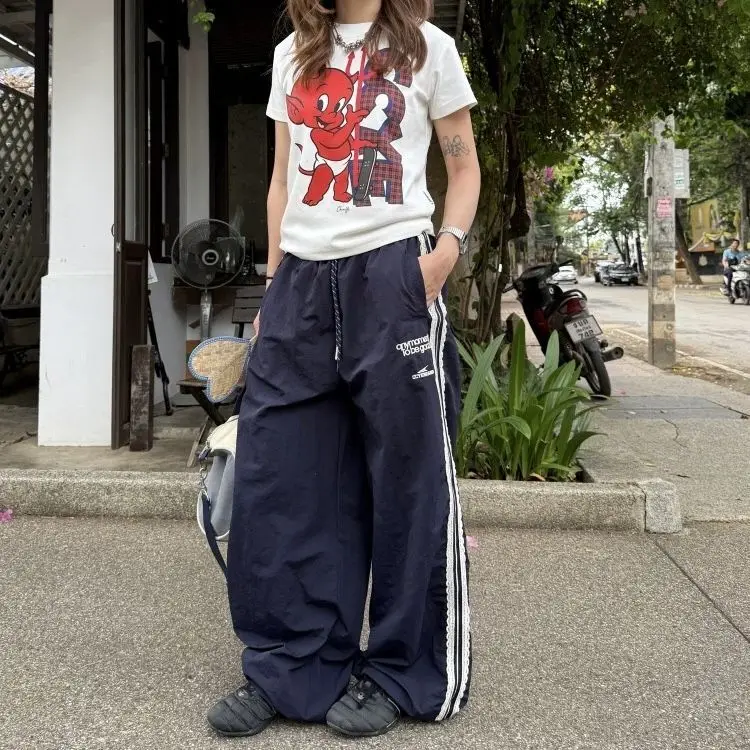 Fashion Goth Cargo Pants Wide Leg Pants Women Summer Sweatpants Patchwork High Waist Loose Straight Trousers Joggers Female Y2k