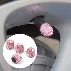 4pcs Universal Car Tire Air Sealing Cap Anti-Rust Dust-Proof Valve Cap Clay + Rhinestone Pink Tire Valve Stem Caps Sparkling