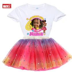 Girls Birthday Outfits 6th Tutu Set custom photo name age shirt Birthday Party Suit Girl Party Dress 6 Year Skirt Long Sleeved