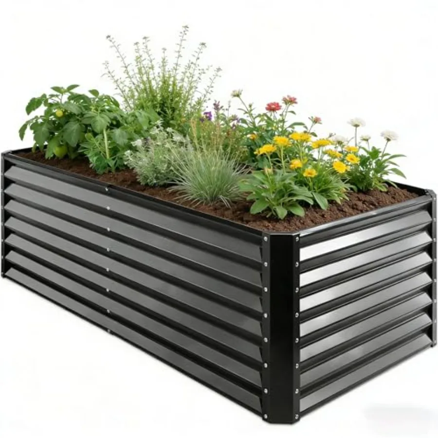 

GARDMAX 6x3x1FT Raised Garden Bed Kit Metal Planter Boxes Outdoor with Easy Assembly Large Garden Bed for Vegetables Fruits Flo