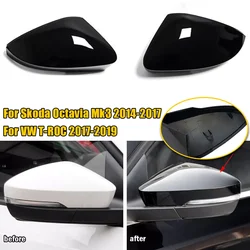 1 Pair Car Side Wing Mirror Cover Caps Shell For Skoda Octavia Mk3 A7 5E 2014 2015 2016 2017 2018 2019 For VW T-ROC 2017-2019