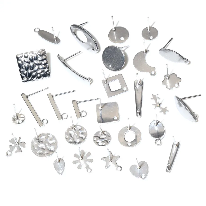 20pcs 316L Stainless Steel Geometric Earring Stud Earring Posts Connector Fashion Styles DIY Jewelry Making Findings Accessories