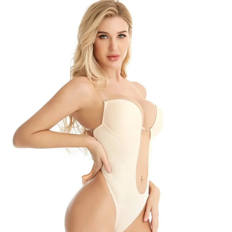 Women Bodysuit Shapewear Deep V-Neck Body Shaper Backless U Plunge Shapers Trainer Clear Strap Padded Push Up Corset Weddings
