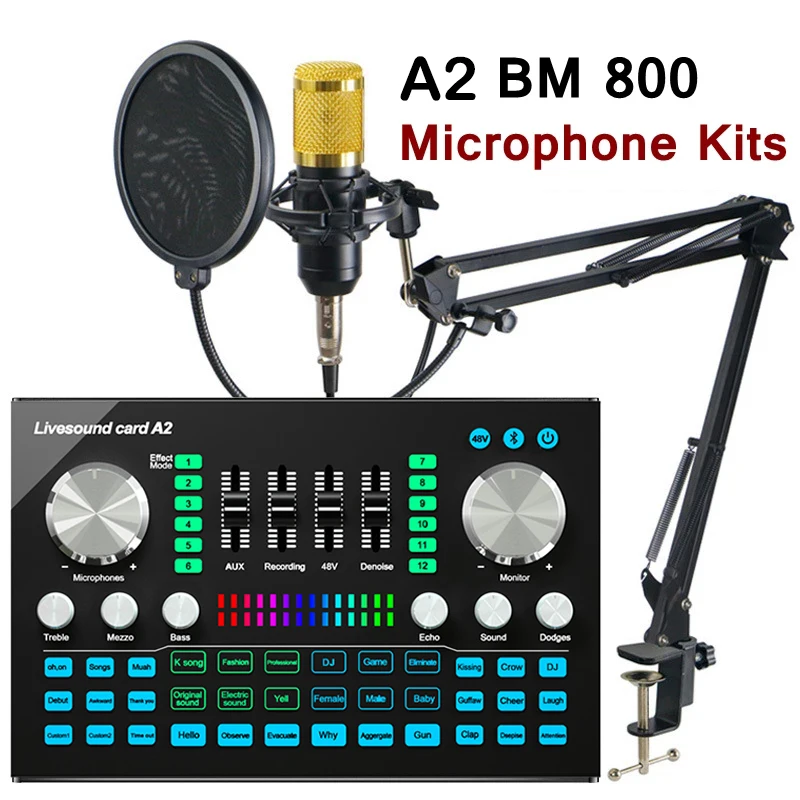 

Micfuns A2+BM800 Sound Card Kits Sound Card Audio Interface Microphone with Bluetooth USB for Live Streaming Youtube Recording