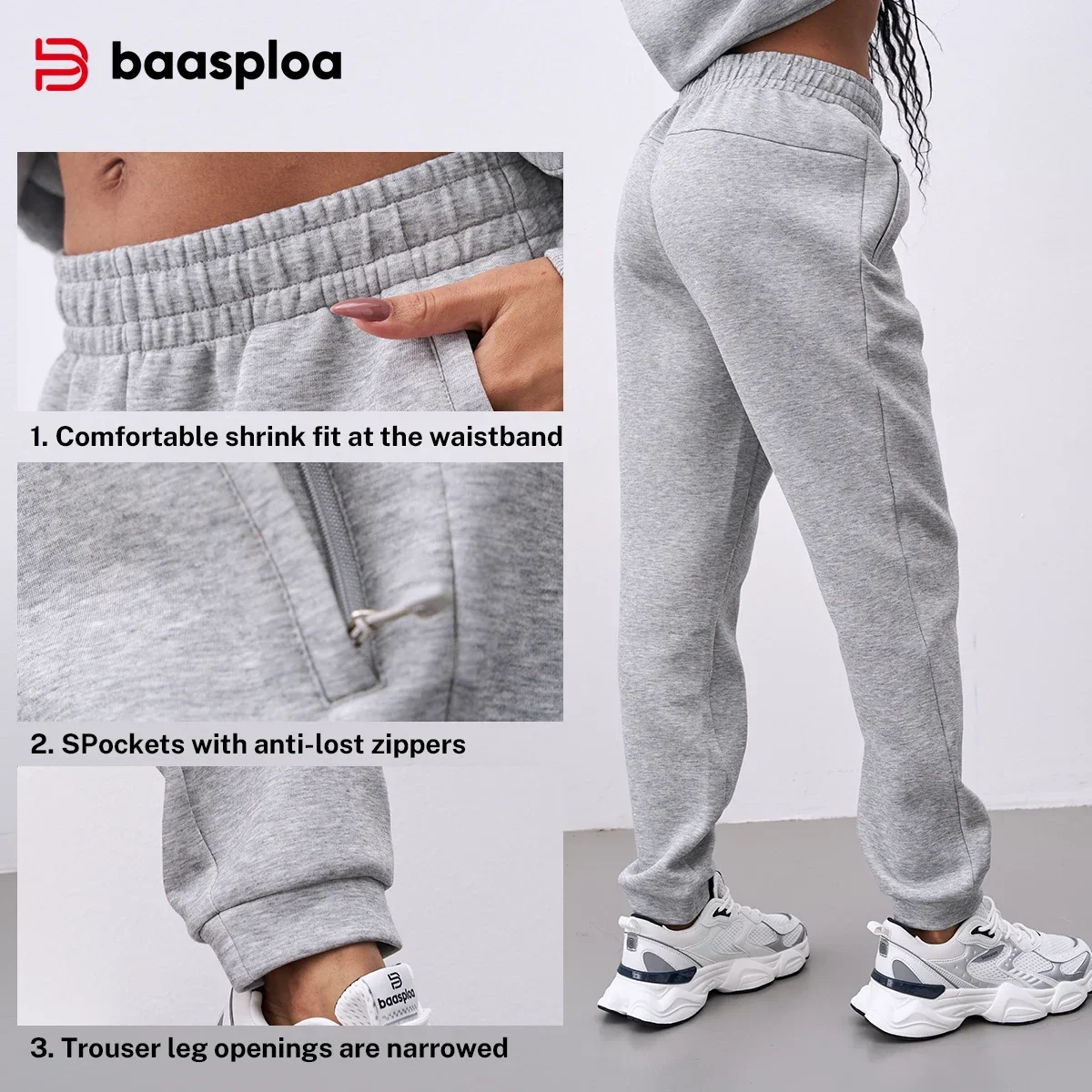 Baasploa Women Long Pants New Casual Breathable Jogging Sports Trousers Female Fashion Solid Color Elasticity Sweatpants