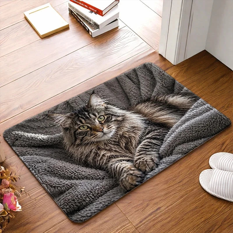 2D‑Printed Vintage Maine Coon Cat Rug, Decor for Living Room, Bedroom, Porch, Gatherings, Indoor‑Outdoor Parties
