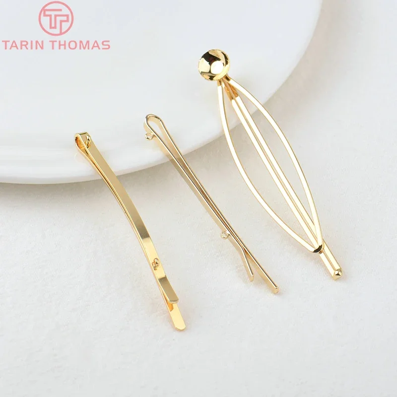 (3415)10PCS 56x2MM 60x2.5MM Hole 1MM 24K Gold Color Zinc Alloy Long Hairpin Connector Quality Diy Jewelry Findings Accessories