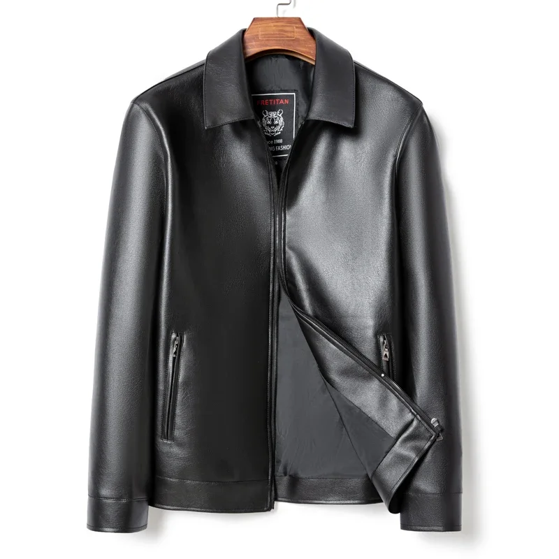 

2025 модная трендовая повседневная кожаная куртка на молнии с лацканами для мужчин