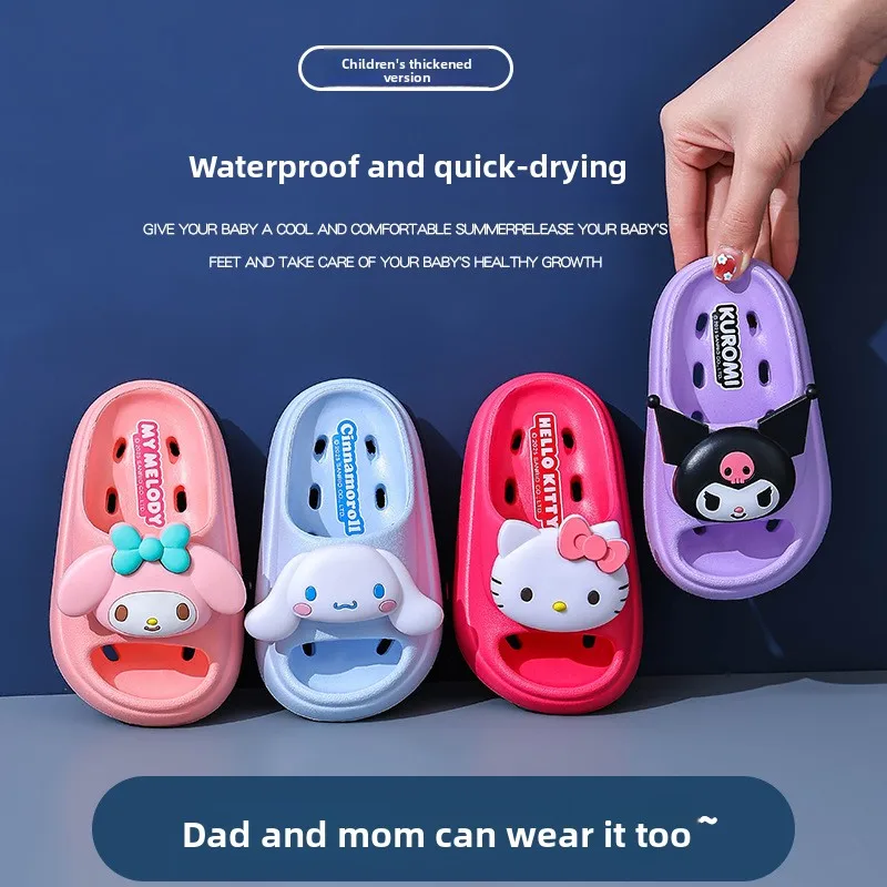 

Летние детские тапочки Sanrio 2026, оригинальные, с мультяшным дизайном, для дома, нескользящие, быстросохнущие, на мягкой подошве, легкие, для девочек