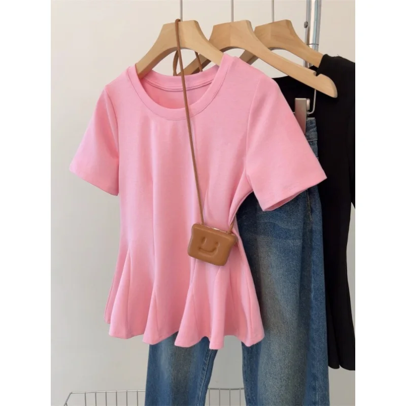 التخسيس حجم كبير تي شيرت ort Sve الأوروبي Sle Faionable الصيف أفضل الملابس النسائية ميدي تنورة المحملة ألياف خلات #2