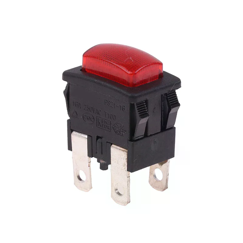4Pins 16A Self-Lock Switch Button Rocker PS21-16 With Light Heater Electrical Touch Switch For Vacuum Cleaner Garment Steamer