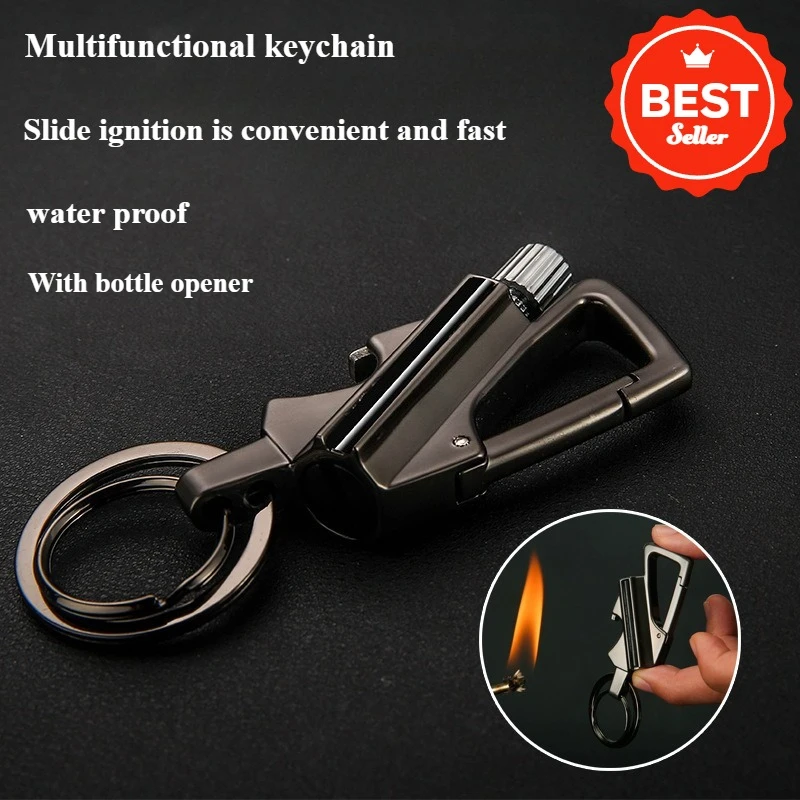 

2026 Popular Metal Portable Outdoor Matches Multifunctional Camping Lighter Waterproof Outdoor Survival Tool Keychain