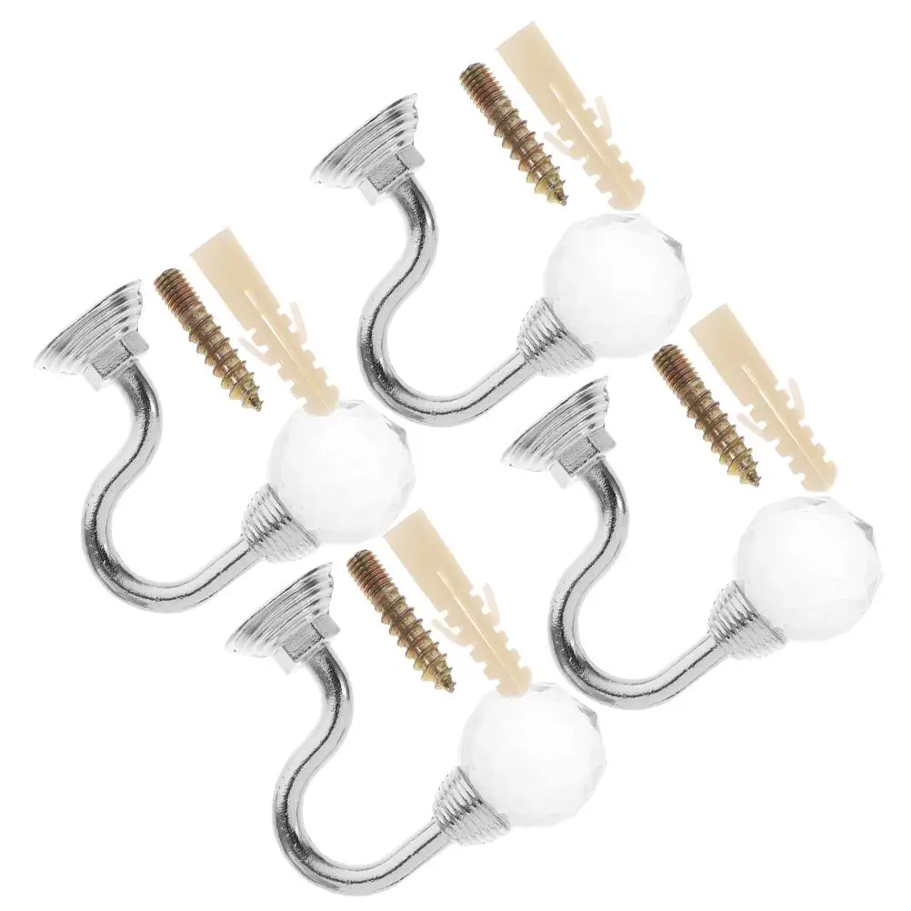 

4 Pcs Crystal Hooks Heavy Duty Zinc Alloy Base Wall Mounted Curtain Tiebacks Silver Drapes Decor Hardware Tassel Hook Home Decor