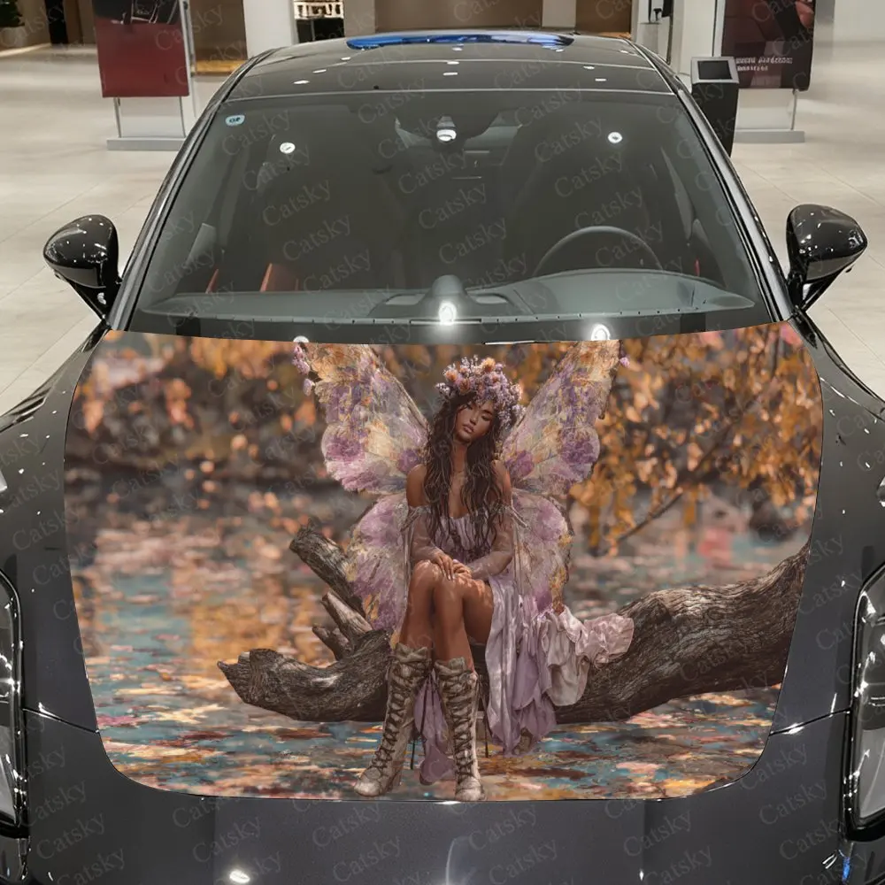 Autumn Stream Butterfly Wing Fairy Car Vinyl Wrap, PVC Waterproof Car Hood Sticker, Self-Adhesive Scratch-Resistant Stickers
