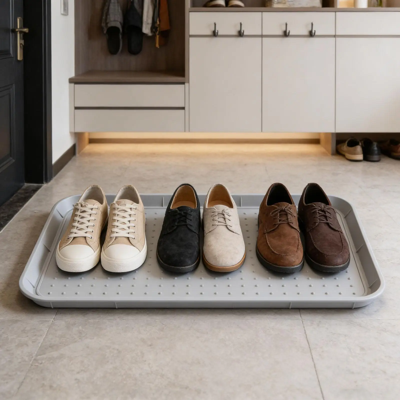 

Многофункциональный контейнер для обуви и зонтов с приподнятым бортиком для прихожей, общежития, улицы, под сиденье