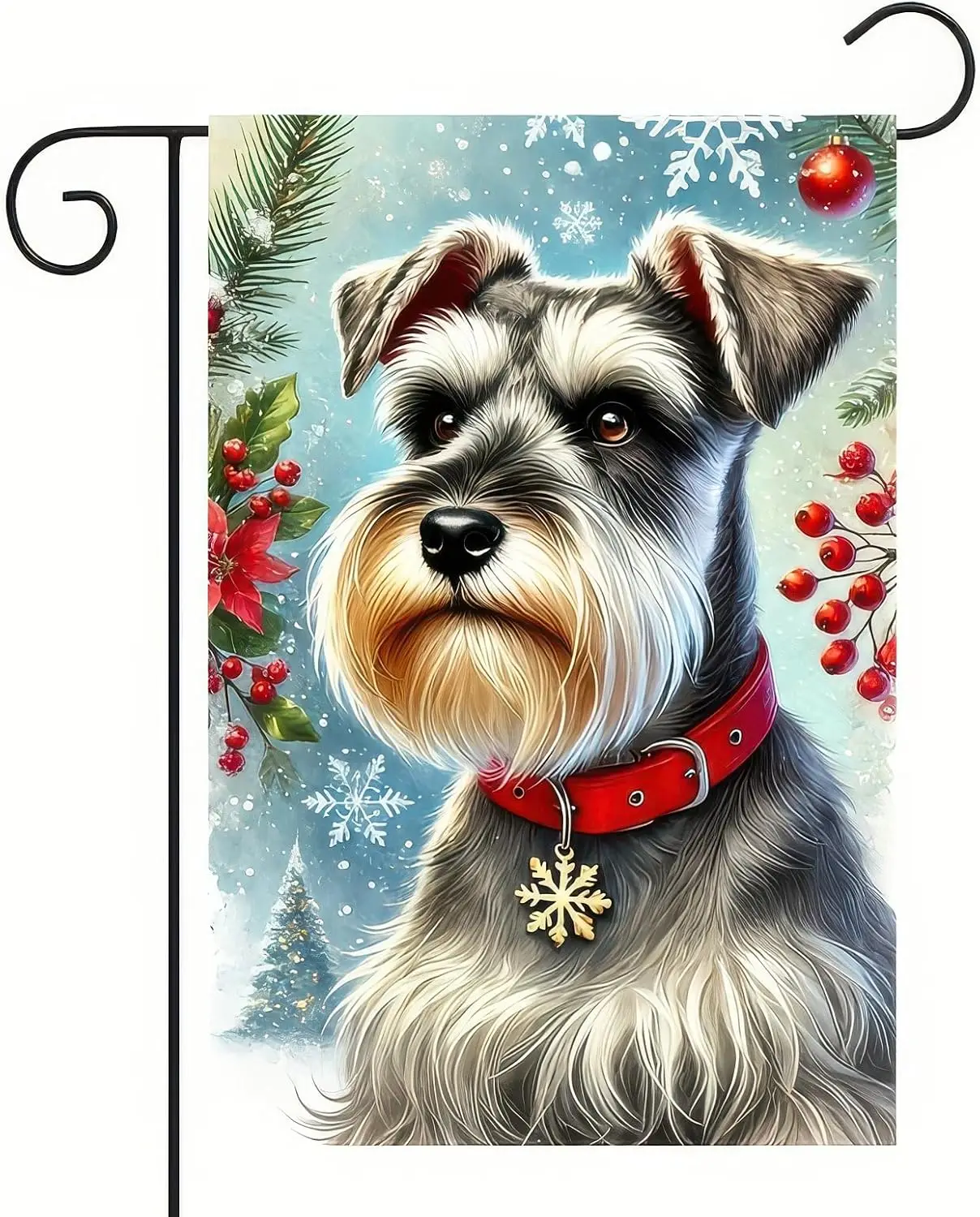 Christmas Schnauzer Garden Flag - 12x18 Double Sided Vertical Dog Flag for Xmas, Outdoor Decoration, Winter Holiday Farmhous FFI