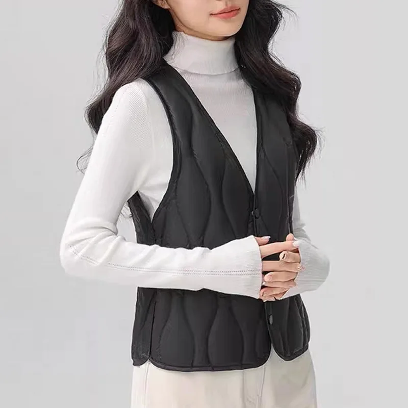 Frauen Daunenweste 90% weiße Entendaunen gepolsterte ärmellose kurze Jacken leichte Oberbekleidung Herbst Winter Westen Frau VT-346