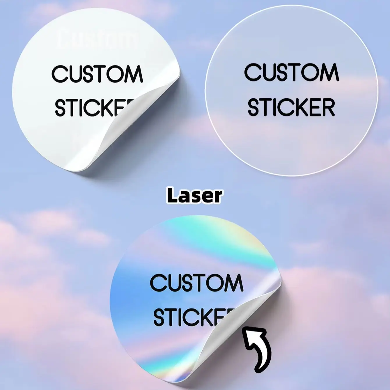 1/60/120 Piezas de Etiquetas Redondas Personalizadas de PET Transparentes, Impermeables o Holográficas para Cualquier Diseño, Imagen, Logotipo, Invitaciones de Fiesta