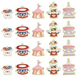 30Pcs 5 Styles Enamel Circus Charms Clown Drum Tent Merry-Go-Round Charms Cute Dangle Charms for Jewelry Making Crafting