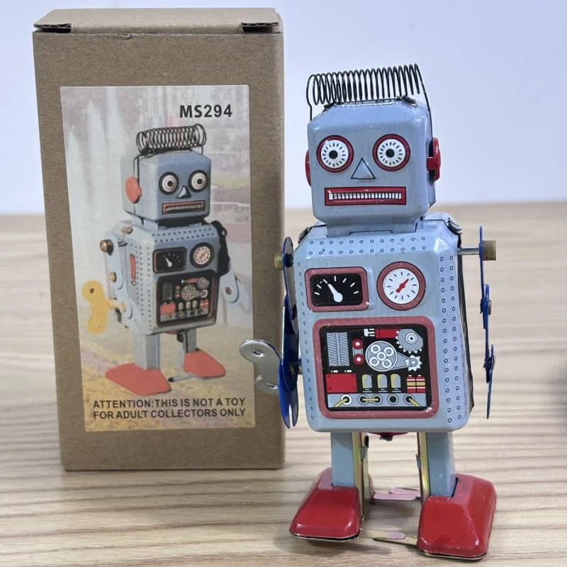 [Funny] Classic collection Retro Clockwork Wind up Metal Walking Tin Toy repairman Robot Vintage Mechanical MS249 kids gift