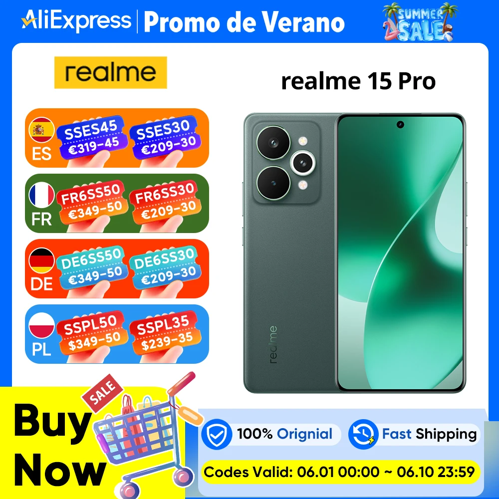 Version mondiale Smartphone realme 15 Pro 5G Puce Snapdragon 7 Gen 4 Écran HyperGlow 4D Curve+ 144 Hz Écran Batterie 7000 mAh