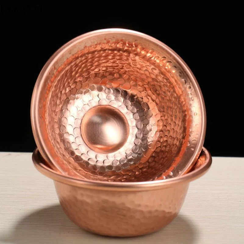 Handcrafted Red Copper Water Supply Bowls With Hammered Texture And Multiple Sizes Perfect For Altar Offering Decor Use【SMQ】