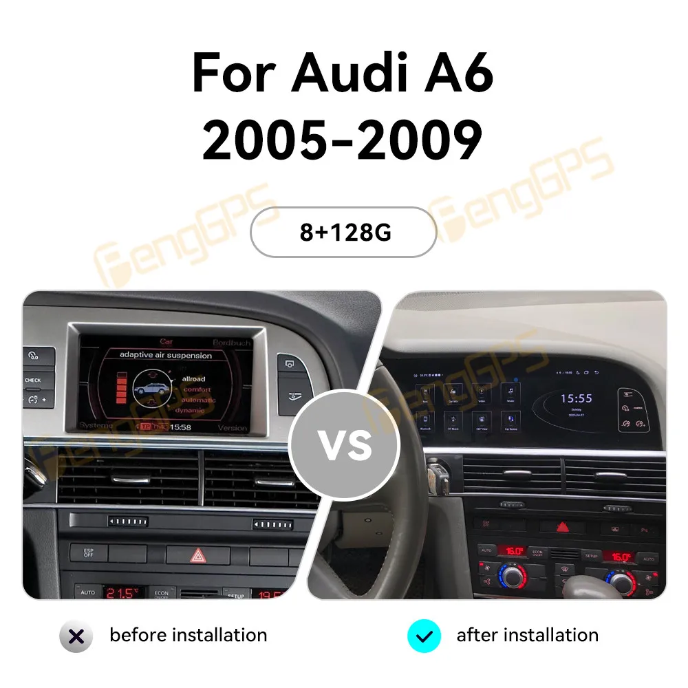 

Автомобильный радиоприемник CarPlay с двойным экраном, 8,8 дюйма, Android 13 для Audi A6 2005-2009, мультимедийный плеер с сенсорным экраном, GPS-навигация, головное устройство