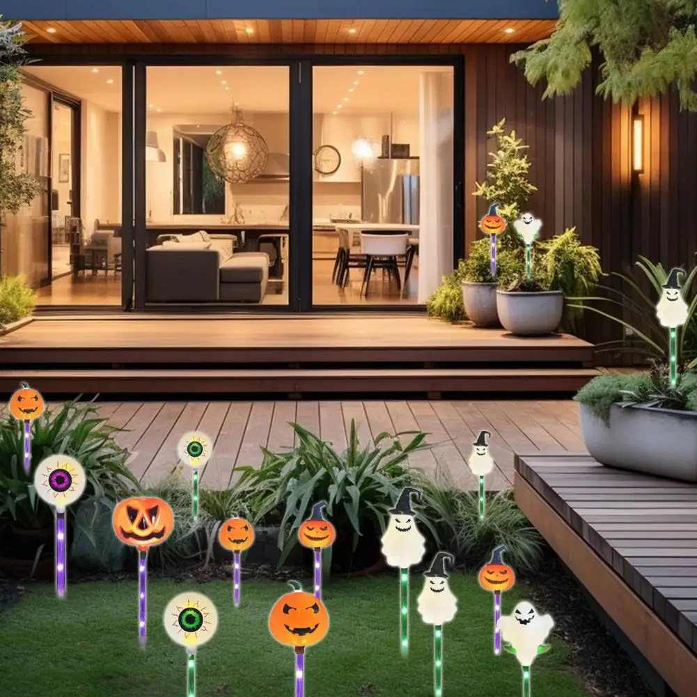 Lampu Taman tenaga surya dekorasi hantu Halloween lampu jalur labu berubah warna tenaga surya 6 buah Ip65 tahan air luar ruangan