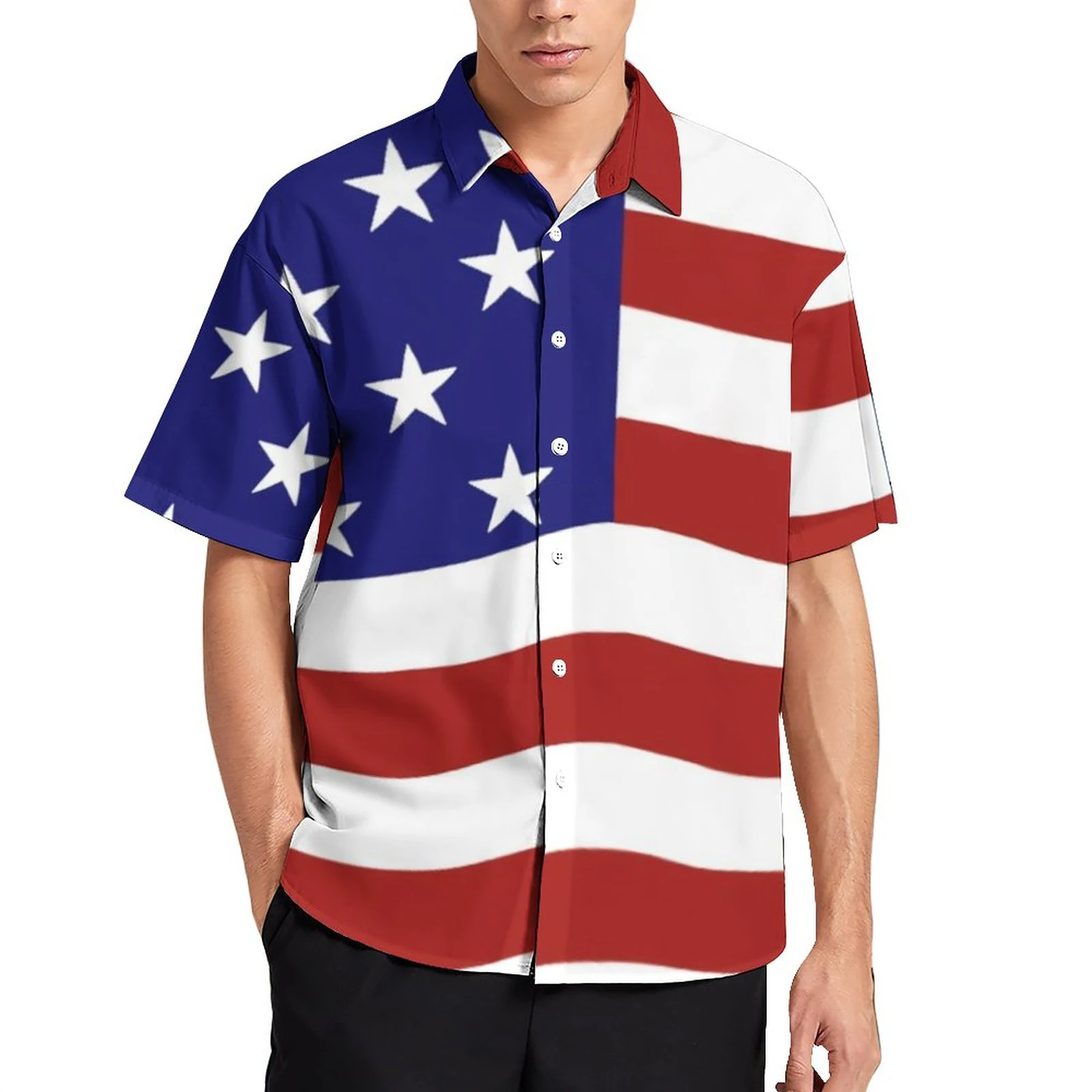 US Flag Loose Shirt Men\'s Beach Casual Shirt Hawaii Vacation Short Sleeve Vintage Plus Size Shirt Outdoor Men\'s Fashion Clothing