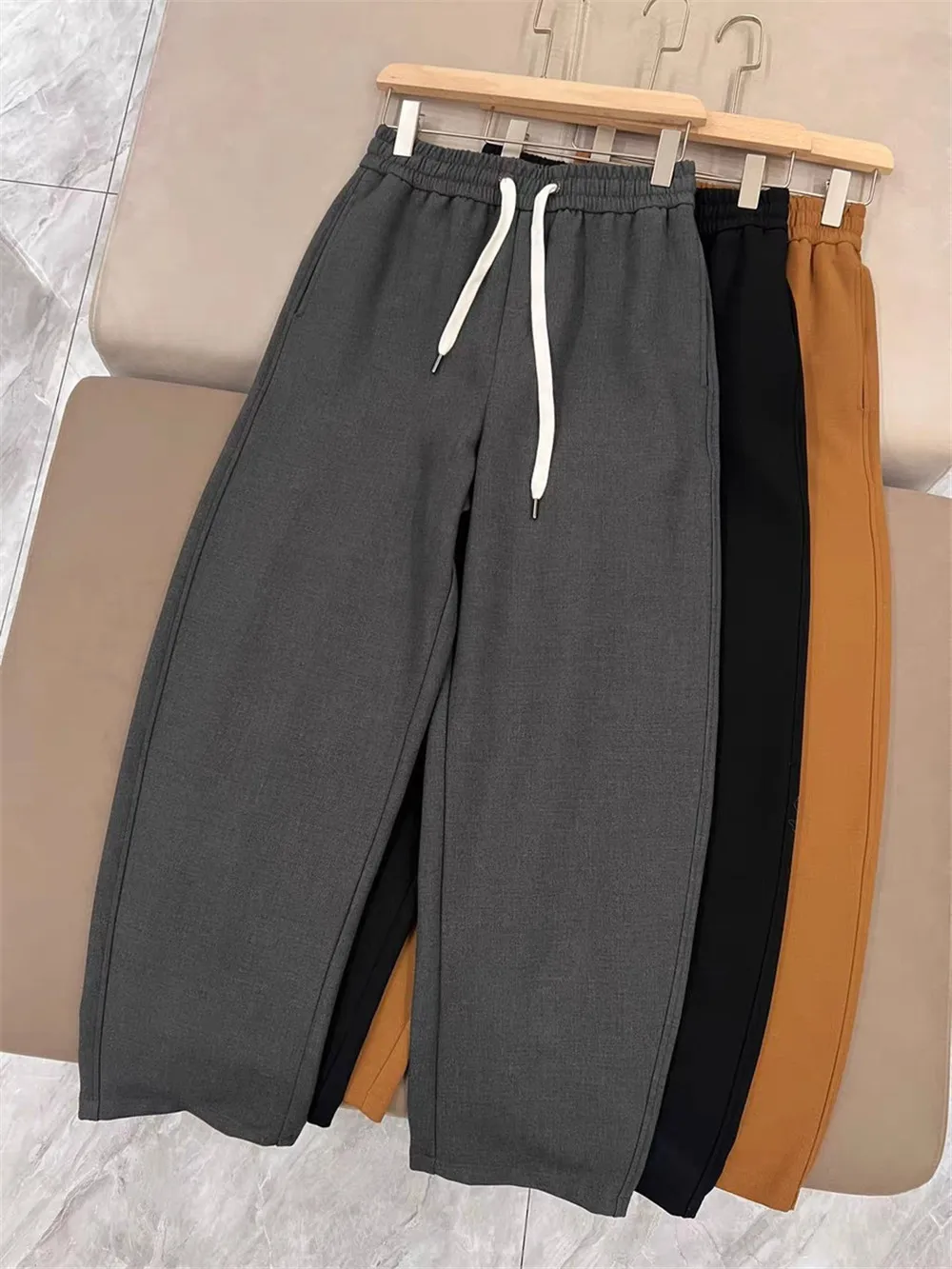 

Women Winter Plus Velvet Casual Pants Female BC New Bead Chain High Waist Straight Warm Trousers Banana Pant