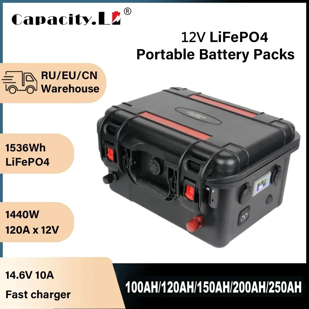 12V 100Ah 300Ah LiFePO4 Battery Packs with BMS Toolbox type Portable Power Station 120ah For Outdoor Work Party Camping Fishing