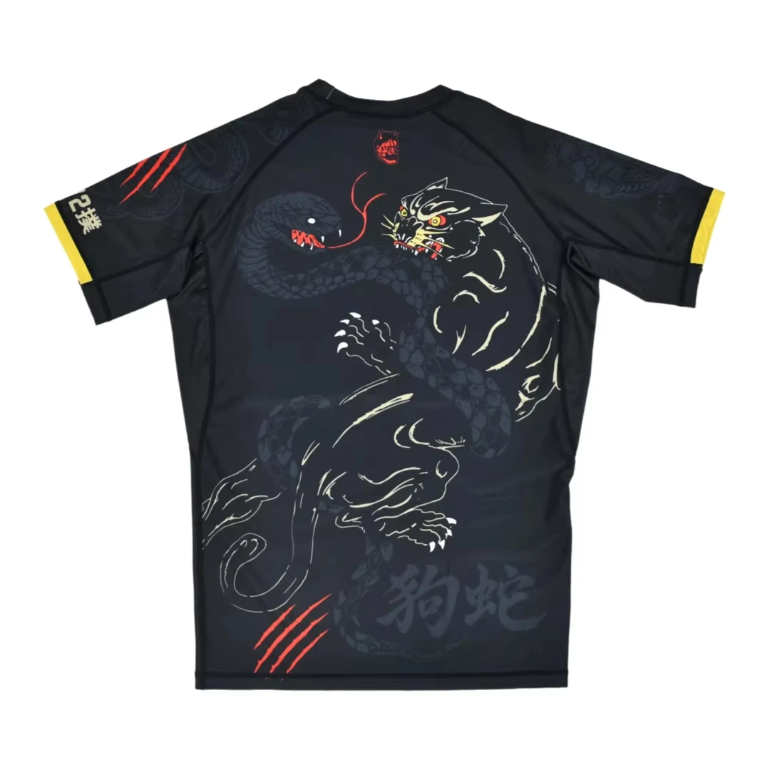 2026 Summer Quick Dry Jiu Jitsu Rash Guard Tiger Snake Battle Claw Mark Chinese Character Cuff Short Sleeve Training Top Kids