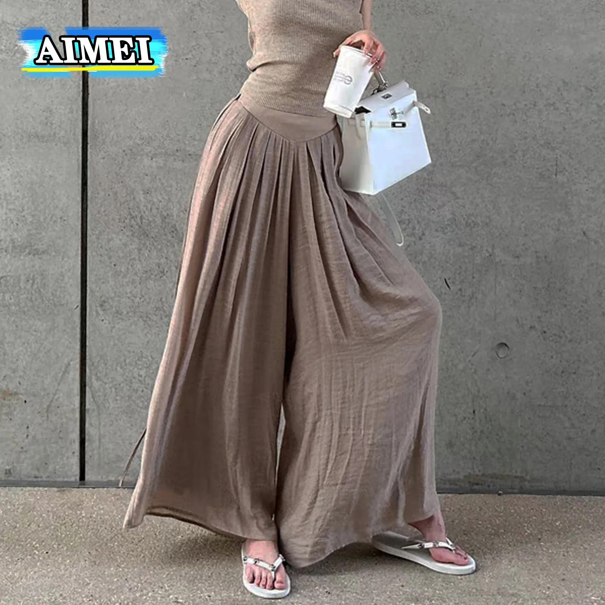 Women\'s Y2K Clothes Luxury Vintage Pink Cotton Line Wide Leg Skirt Pants Baggy Trousers Summer Korean Style Women Clothes 2023