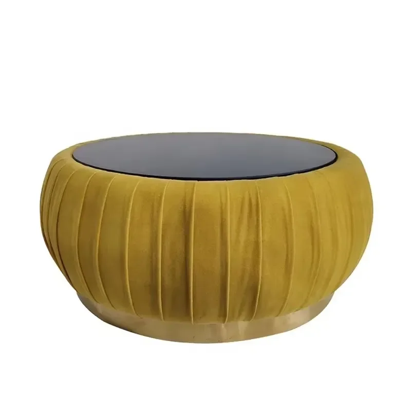 Modern Yellow Round Footstool Durable Stainless Steel Base Home Hotel Furniture Compact Sturdy Design Living Room Bedroom