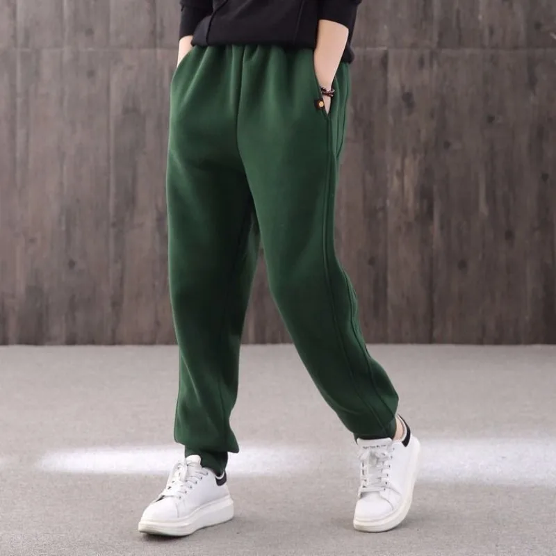 Women Autumn Winter Korean Loose Fleece Thickening Solid Color High Waist Straight Women Clothes Casual All-match Sweatpants