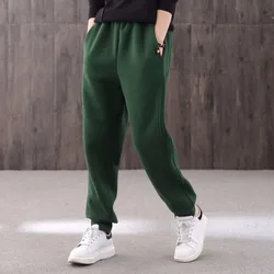 Donna autunno inverno coreano pile allentato ispessimento tinta unita vita alta abiti da donna dritti pantaloni sportivi casual tutto-fiammifero