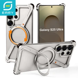 Eary Phone Case for Samsung Galaxy S25 S24 Ultra for Magsafe Magnetic Ring Stand 360°Rotating Frameless Metal Shockproof Cover