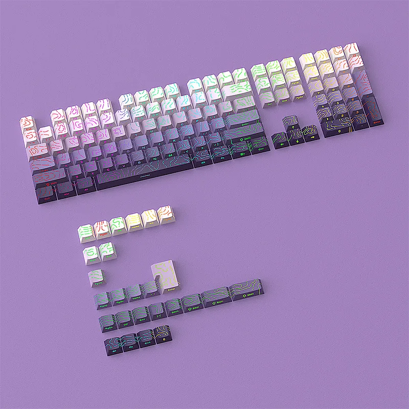 Side Print RGB Backlit Keycaps Lavender Topographic 4.0 Cherry Profile PBT Double Shot Keycaps 134 Keys for MX Switch Keyboard