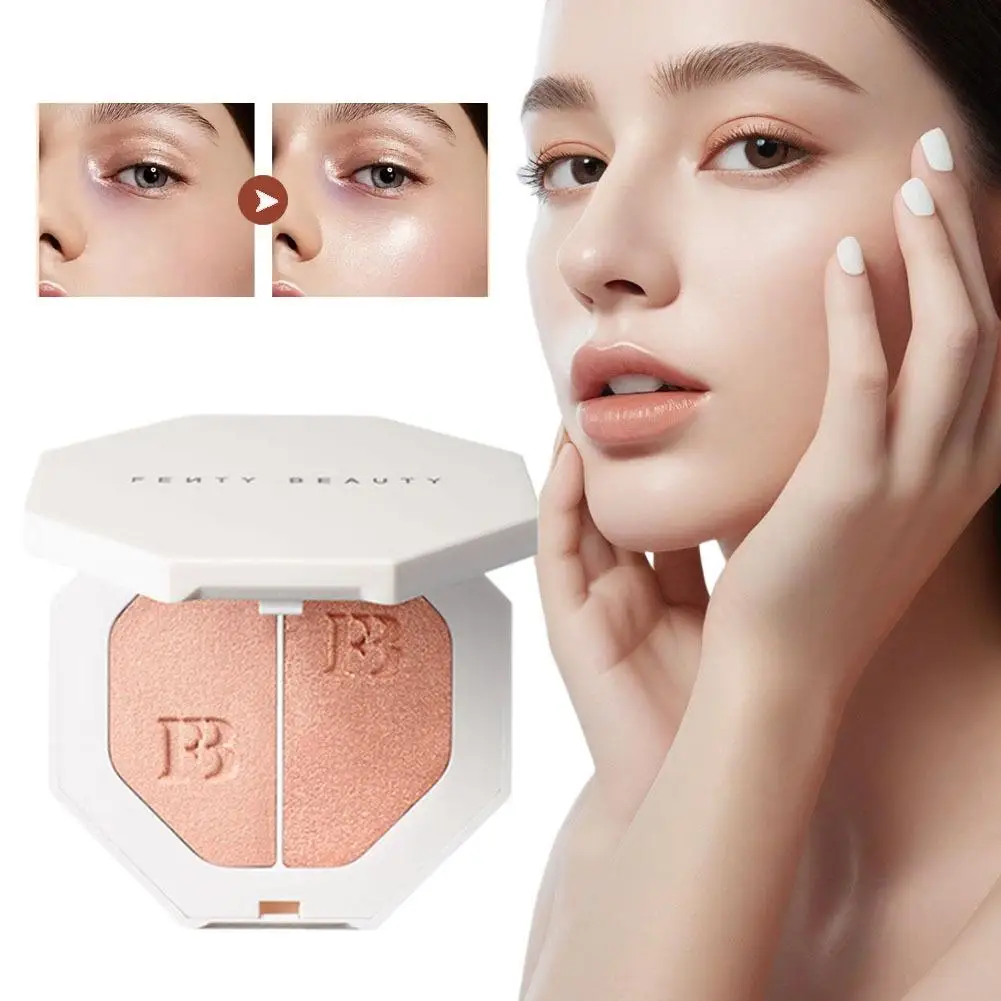 مجموعة بودرة مضغوطة ثلاثية الأبعاد من Fenty Beauty للتحكم في الزيت، مكياج يدوم طويلاً، تركيز ناعم، تسليط الضوء على تفتيح غاسل الكنتوري
