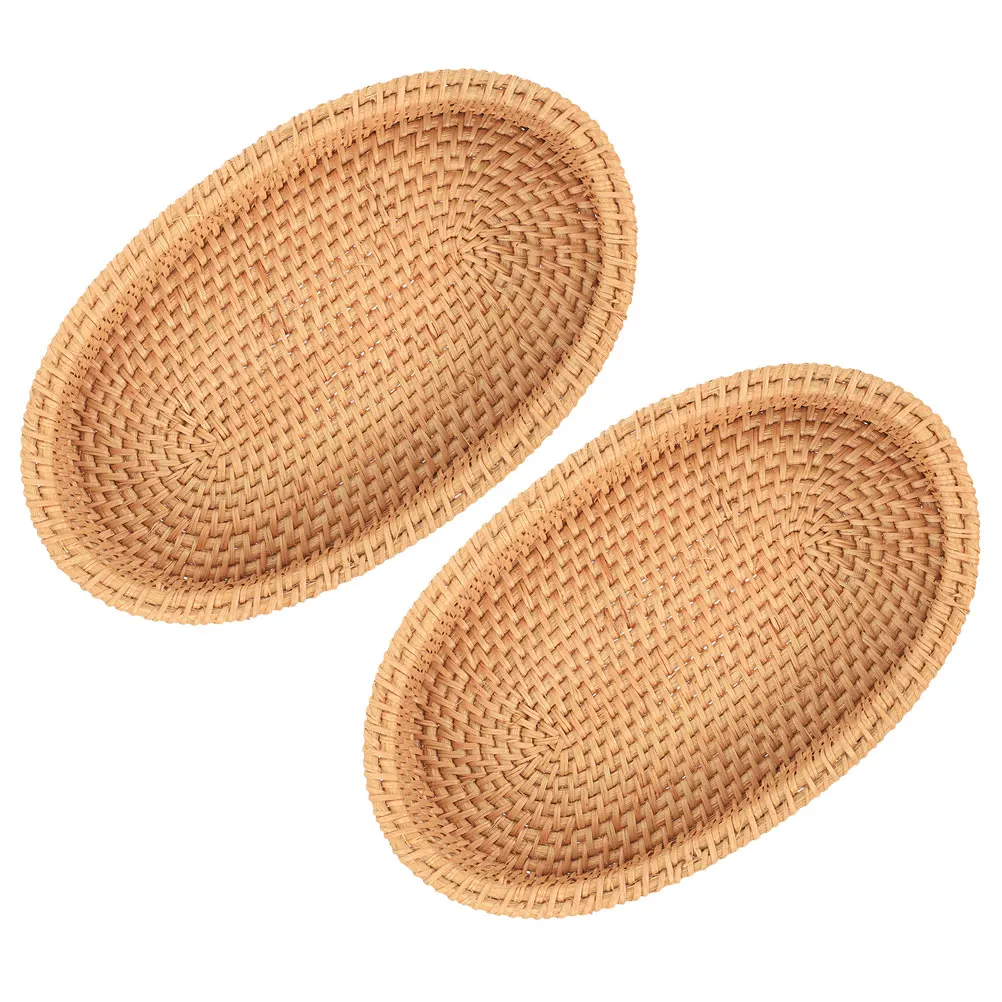 

2 Pcs Fruit Bamboo Rattan Woven Basket Storage Basket 20x12x4cm Woven Rattan Kitchen Home Decorative Bamboo Baskets Storage