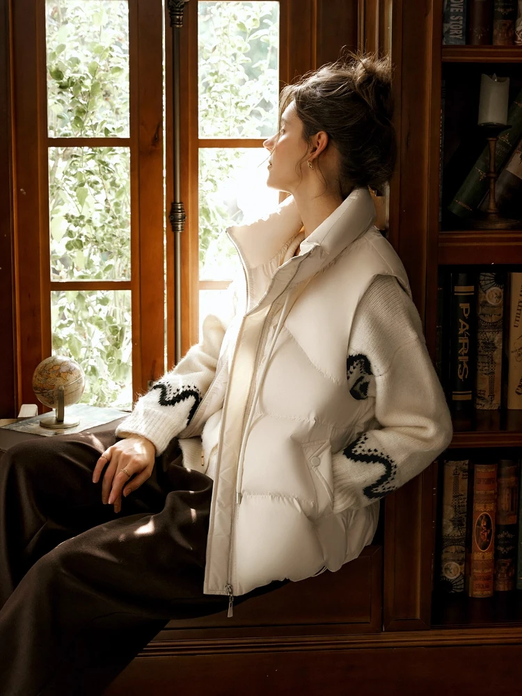 เสื้อแจ็คเก็ตดาวน์ผู้หญิง OLrain รุ่นใหม่ประจำฤดูหนาวปี 2025 คอตั้ง สีพื้น อุ่นสบาย สไตล์ลำลอง แฟชั่น เสื้อกั๊กไร้แขน เสื้อคลุมผู้หญิง รุ่น GO56DY95198